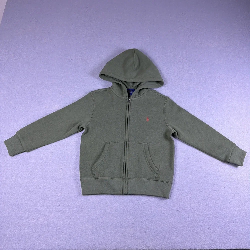 Polo Ralph Lauren Hoodie Boys 4 Green Full Zip Fleece Jacket Embroidered Logo